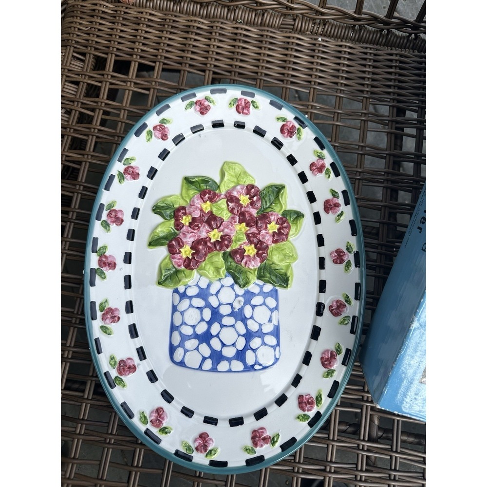 Vintage Claire Murray Potted Primrose Platter Earthenware 15" - Picture 2 of 3